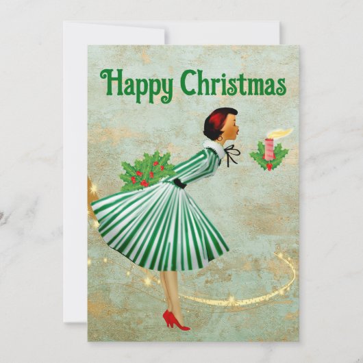 1950 Vintage Kerstmisvrouw Feestdagenkaart (Voorkant)