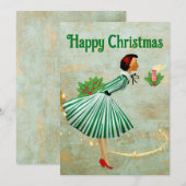 1950 Vintage Kerstmisvrouw Feestdagenkaart (Voorkant / Achterkant)