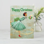 1950 Vintage Kerstmisvrouw Feestdagenkaart (Staand voorkant)