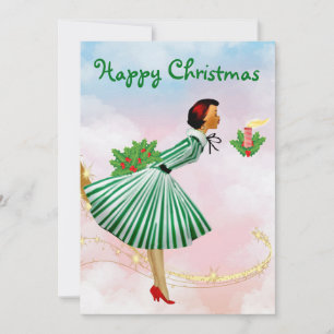 1950 Vintage Kerstmisvrouw Feestdagenkaart