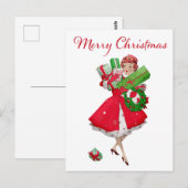 1950 Vintage Kerstvrouw met geschenken Briefkaart (Voorkant / Achterkant)