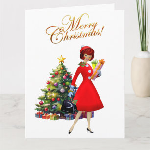 1950 Vintage Lady Prettig Kerstfeest Bedankkaart