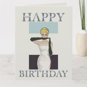 1950  vrouw avond handschoenen Happy birthday Kaart