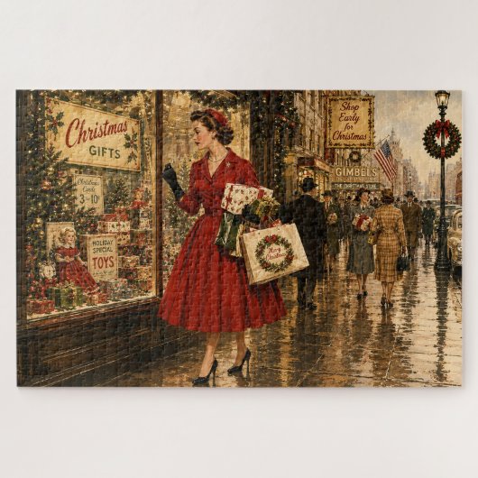 1950 Vrouw doet haar kerstinkopen Legpuzzel (Horizontaal)
