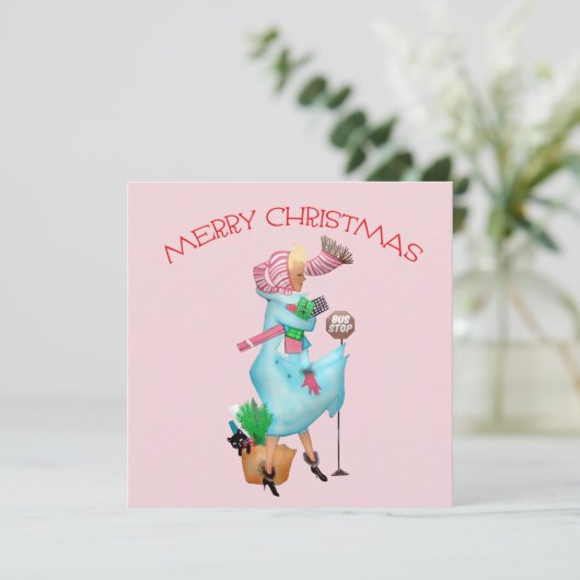 1950  Vrouw Kerstgroet Kaart (Staand voorkant)