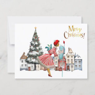 1950  vrouw met kerstgroeten briefkaart
