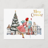 1950  vrouw met kerstgroeten briefkaart (Voorkant)