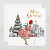 1950 vrouw met kerstgroeten feestdagenkaart (Voorkant / Achterkant)