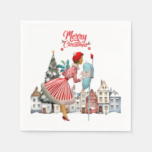 1950 vrouw met kerstgroeten servet