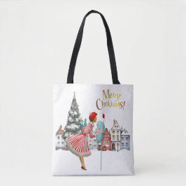 1950  vrouw met kerstgroeten tote bag