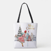 1950  vrouw met kerstgroeten tote bag (Achterkant)