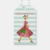 1950  vrouw met Kerstmis Groeten Cadeaulabel (Voorkant)