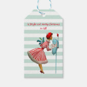 1950  vrouw met Kerstmis Groeten Cadeaulabel (Voorkant)