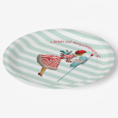 1950 vrouw met Kerstmis Groeten Papieren Bordje (Gekanteld)