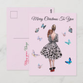 1950 Vrouw met Vlinders Kerstmis Groet Briefkaart (Voorkant / Achterkant)