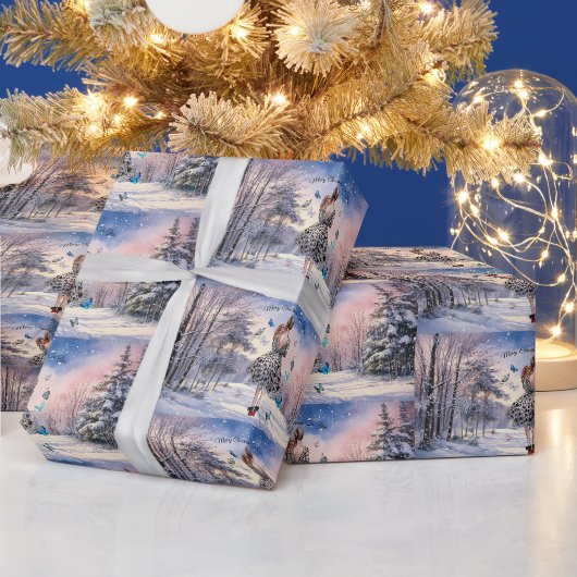 1950 Vrouw met Vlinders Kerstmis Groet Cadeaupapier (Feestdagen)