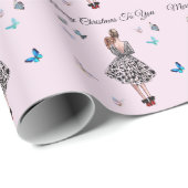 1950 Vrouw met Vlinders Kerstmis Groet Cadeaupapier (Rol Hoek)