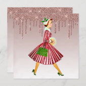 1950  vrouw roos goud druppelen goud feestdagenkaart (Voorkant / Achterkant)