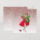 1950  vrouw roos goud druppelen goud feestdagenkaart (Voorkant / Achterkant)