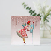 1950  vrouw roos goud druppelen goud feestdagenkaart (Staand voorkant)