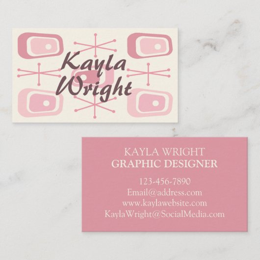  1950s Atomic Age Vanilla Pink Visitekaartje (Voorkant / Achterkant)