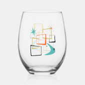 1950s Atomic Era Sterren Boomerang Mid Century Wijnglas Zonder Voet (Voorkant)