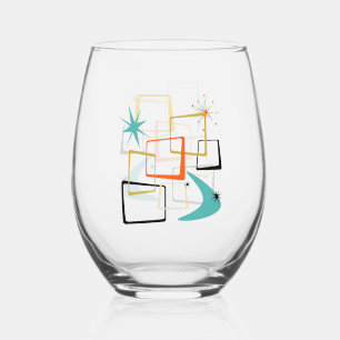 1950s Atomic Era Sterren Boomerang Mid Century Wijnglas Zonder Voet