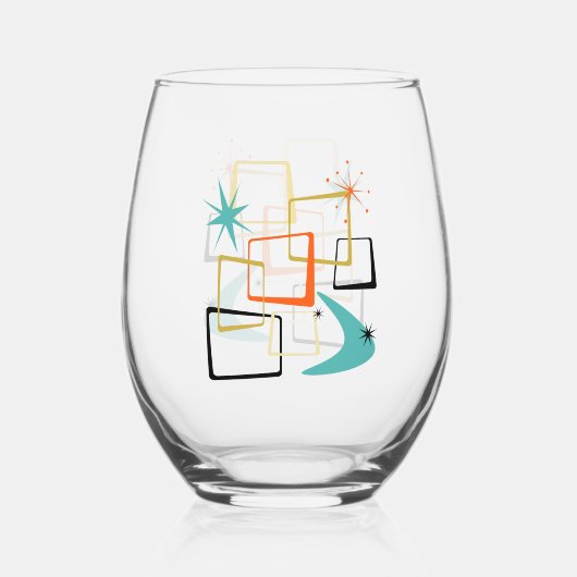 1950s Atomic Era Sterren Boomerang Mid Century Wijnglas Zonder Voet (Achterkant)