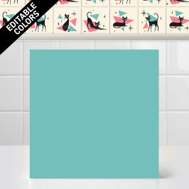 1950s Atomic Retro Kat bewerkbare Teal Accentkleur Tegeltje