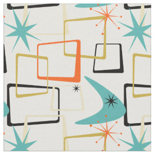1950s Atomic Squares Sterren & Boomerang Mid Centu Stof