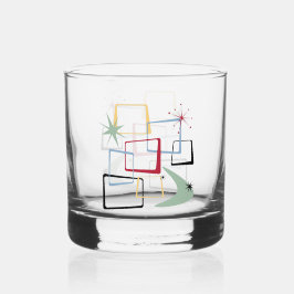 1950s Atomic Squares Sterren Boomerang Mid Century Whisky Glas