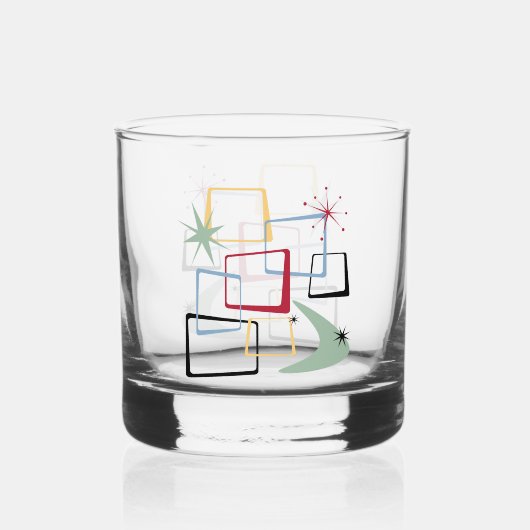1950s Atomic Squares Sterren Boomerang Mid Century Whisky Glas (Voorkant)