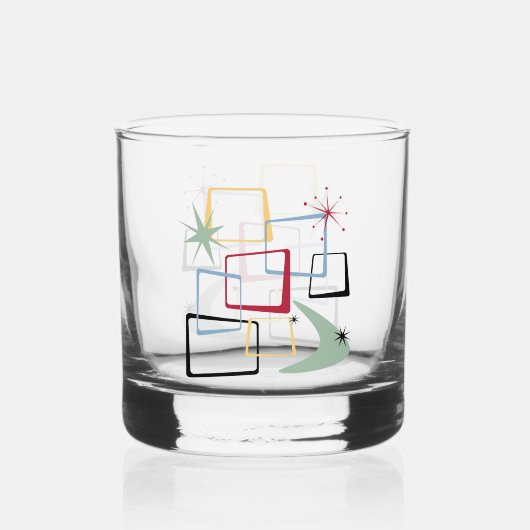 1950s Atomic Squares Sterren Boomerang Mid Century Whisky Glas (Achterkant)