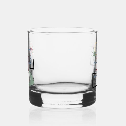 1950s Atomic Squares Sterren Boomerang Mid Century Whisky Glas (Links)