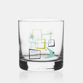 1950s Atomic Squares Sterren Boomerang Midcentury Whisky Glas