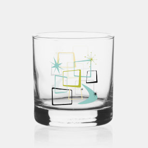 1950s Atomic Squares Sterren Boomerang Midcentury Whisky Glas