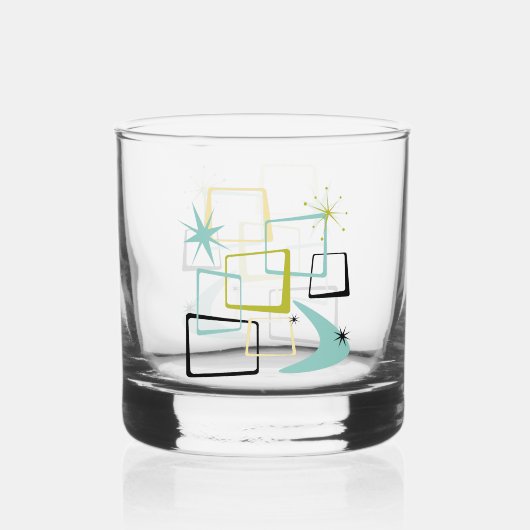 1950s Atomic Squares Sterren Boomerang Midcentury Whisky Glas (Achterkant)