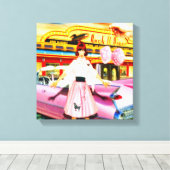 1950's bij het diner canvas afdruk (Insitu (Houten vloer))