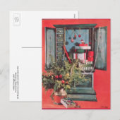 1950's Christmas Kaart, Borst met Cadeaus, Bulbs Feestdagenkaart (Voorkant / Achterkant)