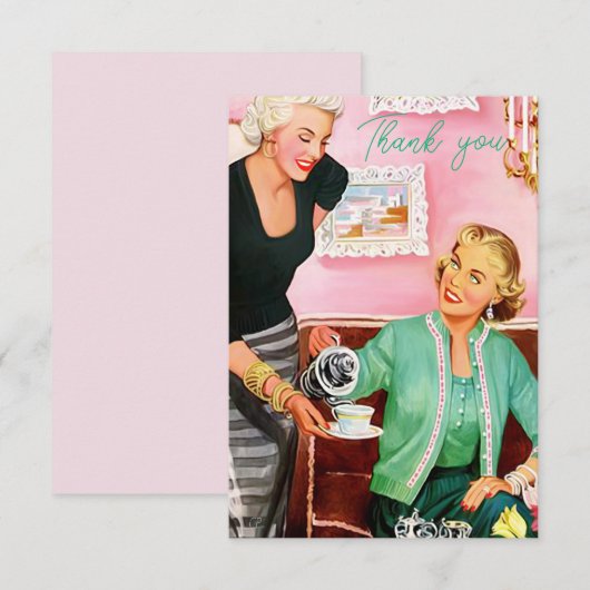 1950's  Dames genieten van middagthee Bedankkaart (Voorkant / Achterkant)