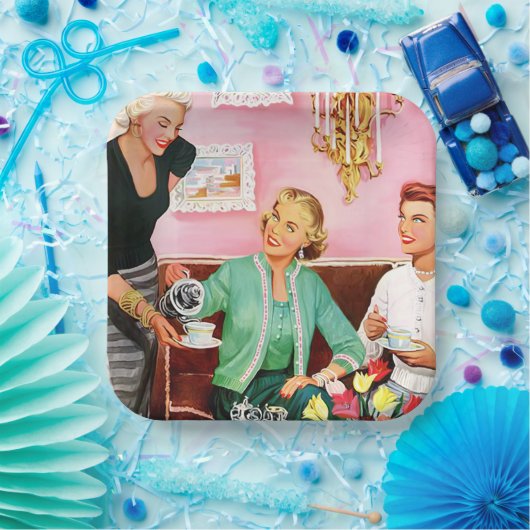 1950's  Dames genieten van middagthee Papieren Bordje (Feest)