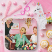1950's  Dames genieten van middagthee Papieren Bordje (Feest)