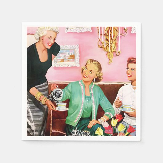 1950's  Dames genieten van middagthee Servet (Voorkant)