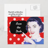 1950s die Vrouw wijst sparen de Datum Aankondigingskaart (Voorkant / Achterkant)