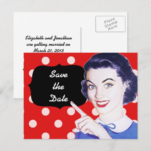 1950s die Vrouw wijst sparen de Datum Aankondigingskaart (Voorkant / Achterkant)
