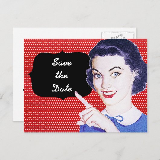 1950s die Vrouw wijst sparen de Datum Aankondigingskaart (Voorkant / Achterkant)
