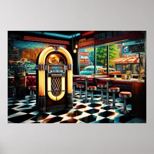 1950's Diner met Jukebox Poster (Voorkant)