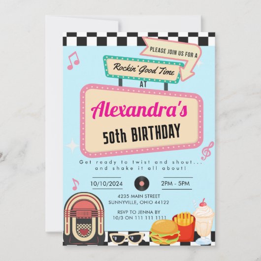 1950s Diner Retro Verjaardag Sock Hop  Kaart (Voorkant)