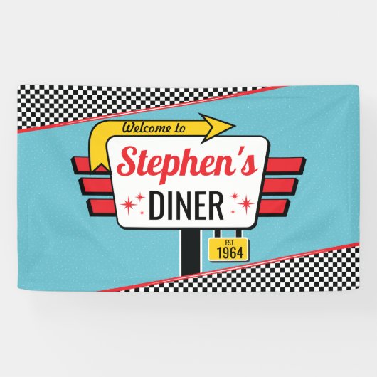 1950's Diner Retro Verjaardagsfeestje Sock Hop Ban Spandoek (Horizontaal)