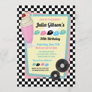 1950s Diner Verjaardag Retro Party Fifties Uitnodi Kaart